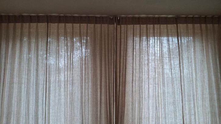 100 % linnen gordijnen beige, Huis en Inrichting, Stoffering | Gordijnen en Lamellen, Zo goed als nieuw, 200 cm of meer, 200 cm of meer