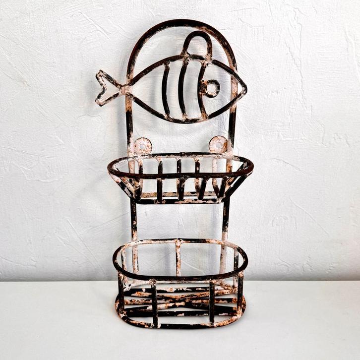 Brocante gietijzeren kruidenrekje met vis | Frankrijk, Antiek en Kunst, Curiosa en Brocante, Ophalen of Verzenden