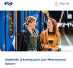 NS kortingscode voor Meereisretour Daluren, Tickets en Kaartjes, Eén persoon, Trein, Nederland, Kortingskaartje
