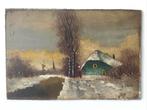 Oud Schilderij Winterlandschap Hollands Tafereel Olieverf op, Antiek en Kunst, Curiosa en Brocante, Verzenden