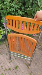 Klapstoel teakhout '70 chromen poten, Huis en Inrichting, Stoelen, Bruin, Ophalen of Verzenden, Zo goed als nieuw, Eén