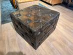 stoere vintage kubus chesterfield voetenbank zwart leder, Huis en Inrichting, Banken | Voetenbanken en Poefen, Ophalen of Verzenden