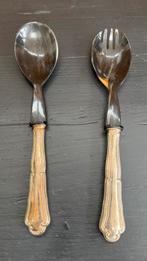 Antiek saladebestek – hoorn & verzilverde handgrepen, Antiek en Kunst, Ophalen of Verzenden