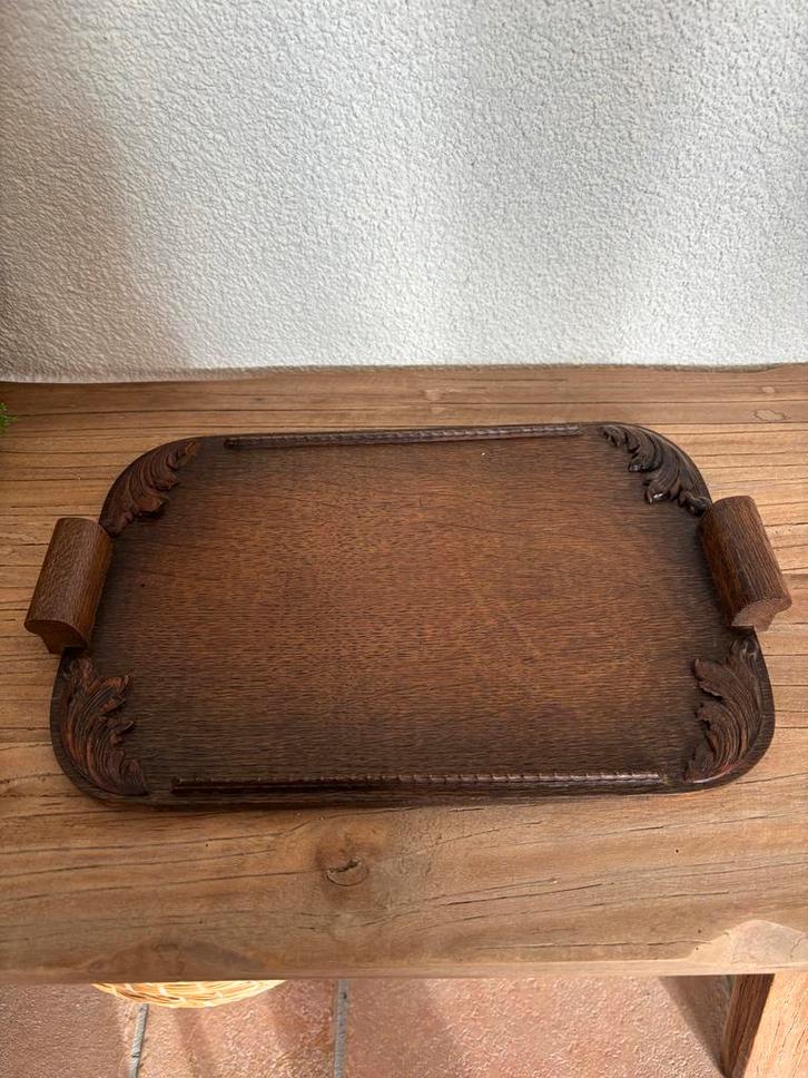Antiek Houten Dienblad met Handvatten, Huis en Inrichting, Woonaccessoires | Dienbladen, Gebruikt, Hout, Rechthoekig, Ophalen of Verzenden