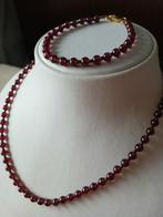 Snoer en armband ronde Granaat kralen, 48+20.5 cm, Sieraden, Tassen en Uiterlijk, Kettingen, Verzenden, Gebruikt, Rood, Steen of Mineraal