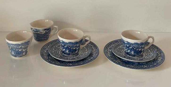 2 persoons engels blauw ontbijtservies, Huis en Inrichting, Keuken | Servies, Zo goed als nieuw, Bord(en), Overige stijlen, Porselein