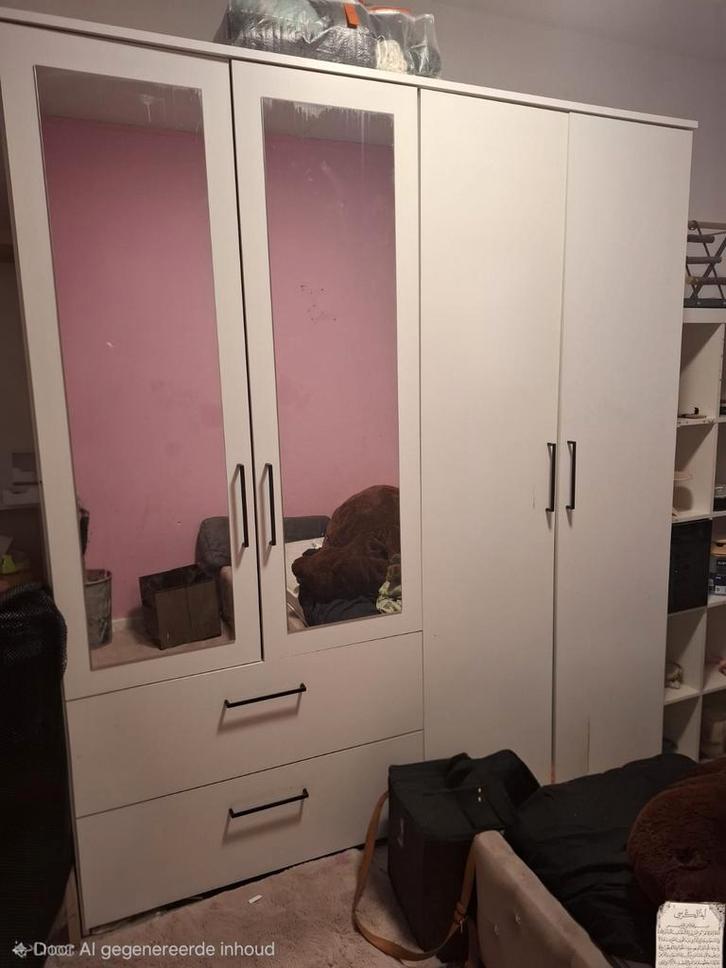 Witte kledingkast met spiegeldeuren, Huis en Inrichting, Kasten | Kledingkasten, Zo goed als nieuw, 150 tot 200 cm, 100 tot 150 cm