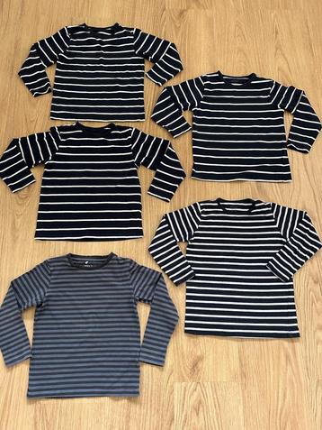 5 Gestreepte Longsleeves, Maat 110, Zo goed als nieuw! beschikbaar voor biedingen