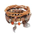 Houten kralen armband set met bedels, Ophalen, Bruin, Nieuw, Met bedels of kralen