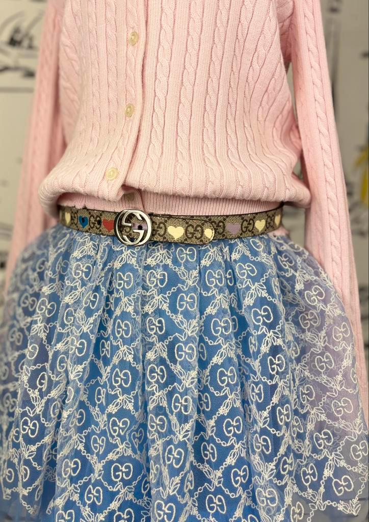 Gucci GG supreme riem met hartjes meisje maat L, Kinderen en Baby's, Kindermode-accessoires, Zo goed als nieuw, Verzenden