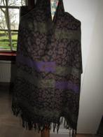 C1971 Pashmina bruin zwart groen paars franje panter, Verzenden, Zo goed als nieuw, Pashmina