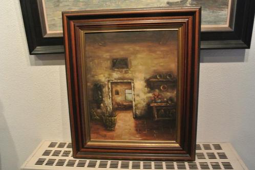 Schild.Gesign. Boereninterieur met Doorkijkje, Antiek en Kunst, Kunst | Schilderijen | Klassiek, Ophalen of Verzenden