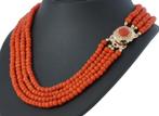 Bloedkoraal antieke ketting 14k slot goud fraai dames retro, Ophalen of Verzenden, Goud, Ketting, Met edelsteen