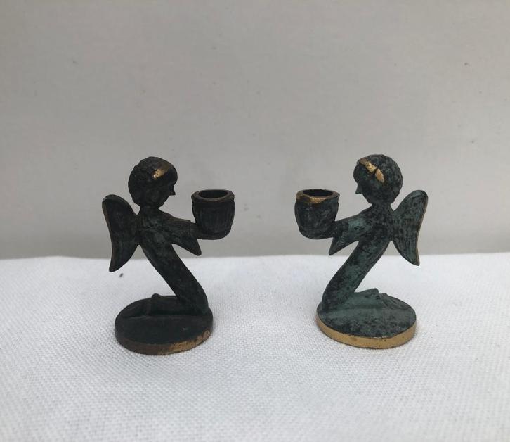 2 bronzen Engeltjes/Kandelaartjes - Walter Bosse - Jr 60, Antiek en Kunst, Antiek | Koper en Brons, Brons, Ophalen of Verzenden