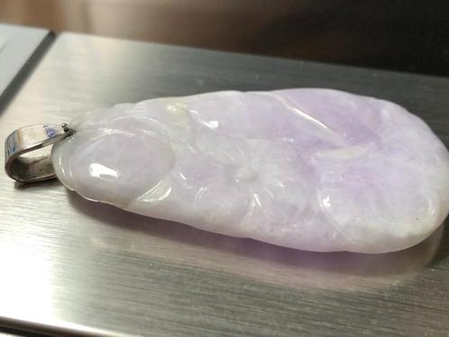 Lavendel jadeiet jade hanger (FEI CUI) met platina hangoog, Sieraden, Tassen en Uiterlijk, Antieke sieraden, Hanger, Goud, Met edelsteen