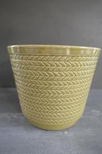 Vintage bloempot olijfgroen, hoogte 17 cm, diameter 21 cm, Verzenden, Rond, Binnen, Zo goed als nieuw
