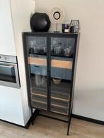 Wijnkast mangohout zwart metaal - als nieuw, Huis en Inrichting, Kasten | Vitrinekasten, Ophalen, Met klep(pen), 50 tot 100 cm
