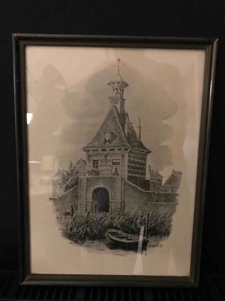 Pentekening Dalempoortje Gorinchem - Vd Hoff, Antiek en Kunst, Kunst | Tekeningen en Foto's, Ophalen of Verzenden