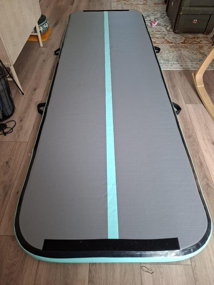 AirTrack 12springs 300x100x12 cm mintgroen/grijs, Sport en Fitness, Turnen, Zo goed als nieuw, Materiaal, Kindermaat 122 t/m 140