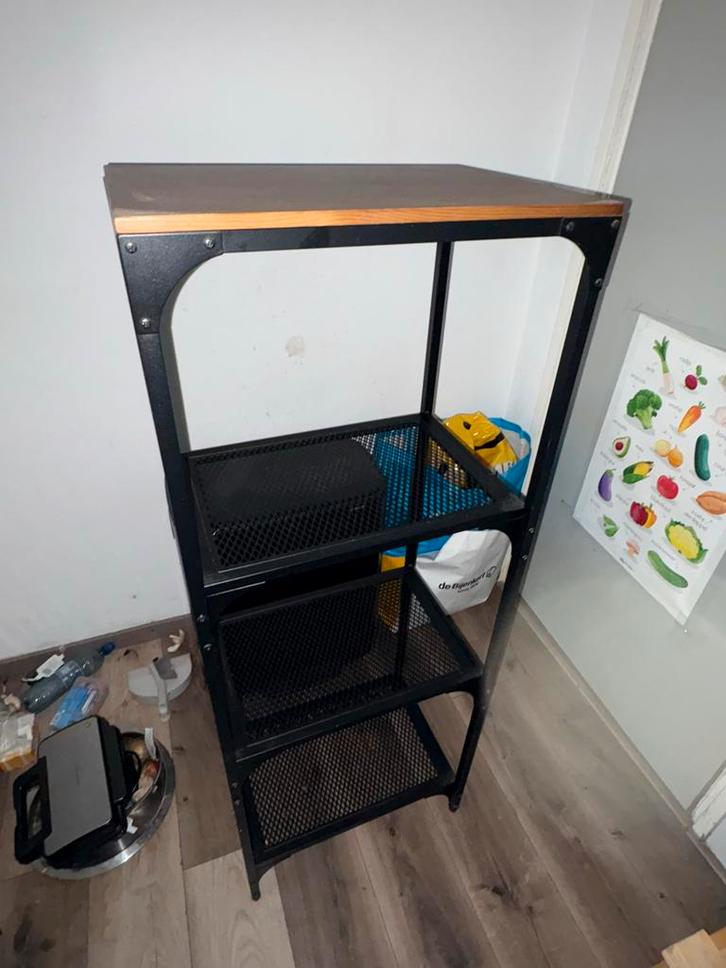 Ikea Fjallbo Kast - Zwart met Houtlook, Huis en Inrichting, Kasten | Stellingkasten, Zo goed als nieuw, Ophalen