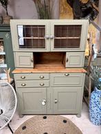 Buffetkast servieskast vitrinekast glas in lood antiek taupe, Huis en Inrichting, Ophalen, 25 tot 50 cm, Glas, 200 cm of meer