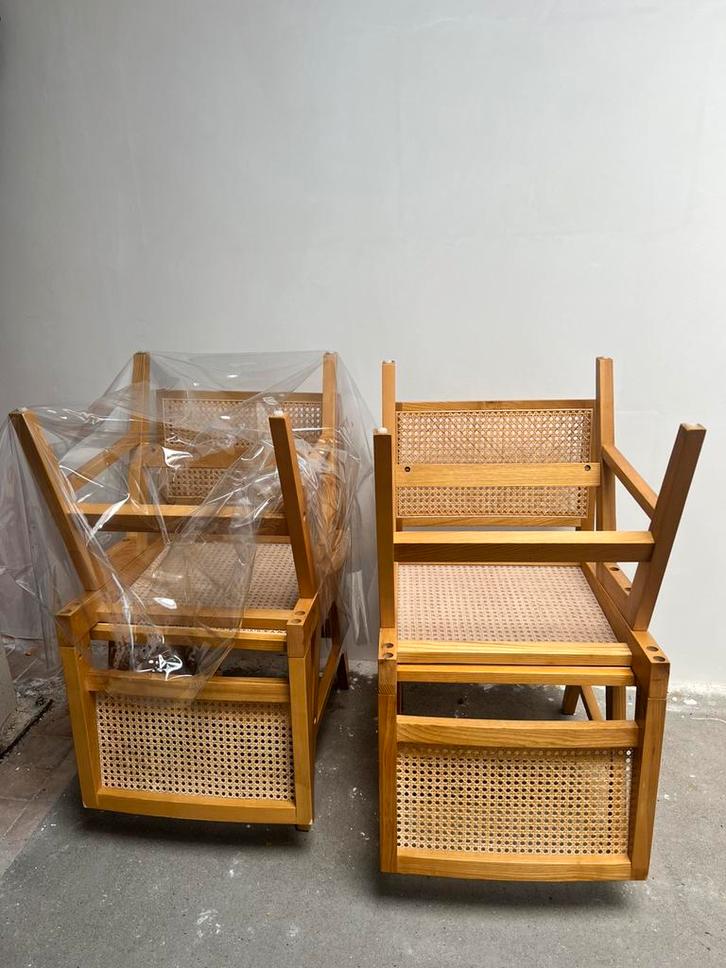 4 stoelen van Sklum, Huis en Inrichting, Stoelen, Zo goed als nieuw, Hout, Riet of Rotan, Bruin, Ophalen