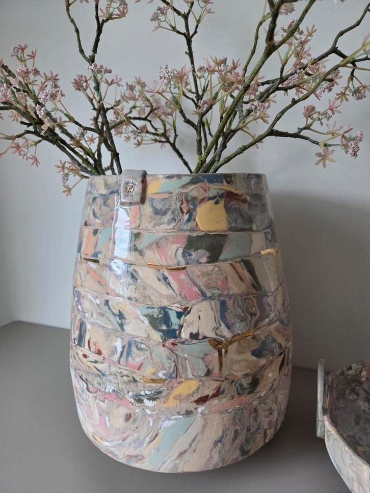 Unieke set Reclay en Gold Keramiek Vaas Atelier W, Antiek en Kunst, Kunst | Designobjecten, Ophalen