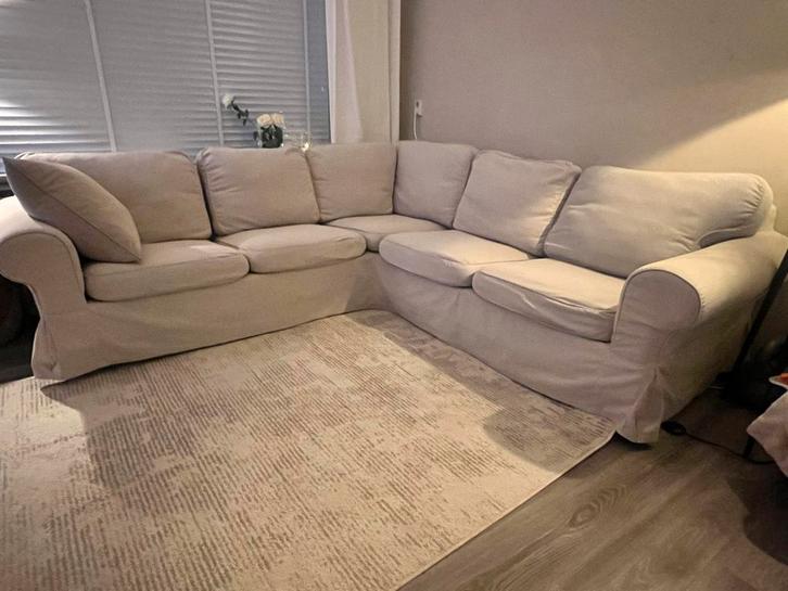 Ikea Ektorp Hoekbank - Beige, Huis en Inrichting, Banken | Bankstellen, Gebruikt, Hoekbank, Vierpersoons of meer, 75 tot 100 cm