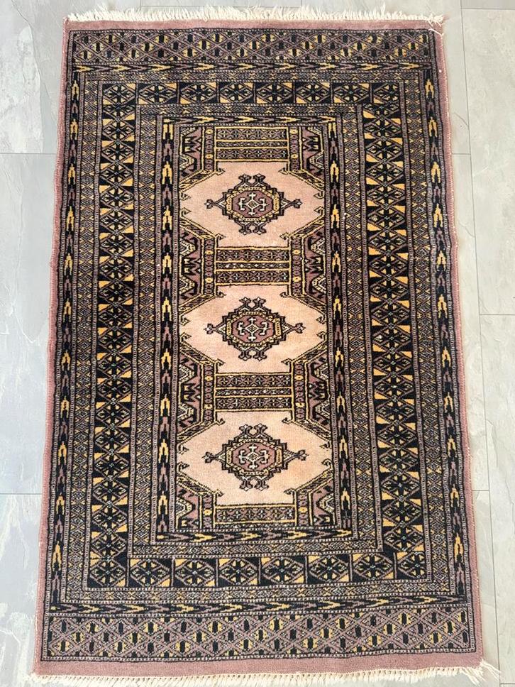 Handgeknoopt Afghaanse tapijt  Roze/Zwart/Geel - 120 x 76 cm, Huis en Inrichting, Stoffering | Tapijten en Kleden, Zo goed als nieuw