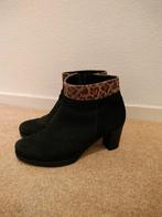 Zwarte Hakken met Panterprint - Maat 38,5, Ophalen, Gedragen, Zwart, Lage of Enkellaarzen