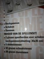Glazen set spellen backgammon schaken dammen, Hobby en Vrije tijd, Gezelschapsspellen | Bordspellen, Ophalen of Verzenden, Zo goed als nieuw
