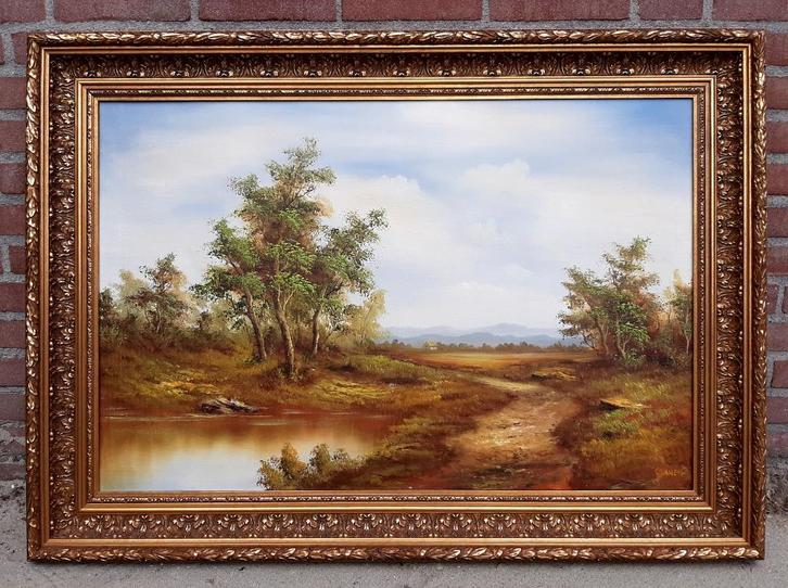 klassiek olieverf schilderij op linnen. Lijst is 107,8 cm., Antiek en Kunst, Kunst | Schilderijen | Klassiek, Ophalen