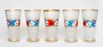 Vijf Longdrink glazen Emaille Florale beschildering, Antiek en Kunst, Antiek | Glas en Kristal, Ophalen of Verzenden