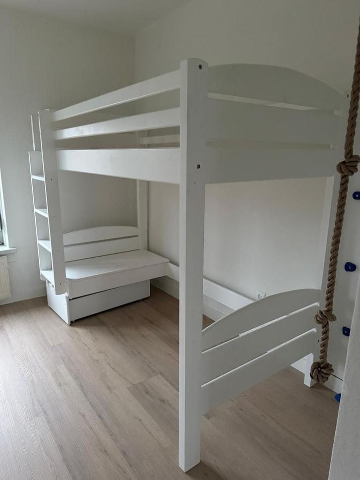 Witte Halfhoogslaper met Bureau, Huis en Inrichting, Slaapkamer | Stapelbedden en Hoogslapers, Gebruikt, Halfhoogslaper, 90 cm