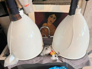 2 Design melkglas hanglampen 60x50 cm Scandinavisch & indust beschikbaar voor biedingen