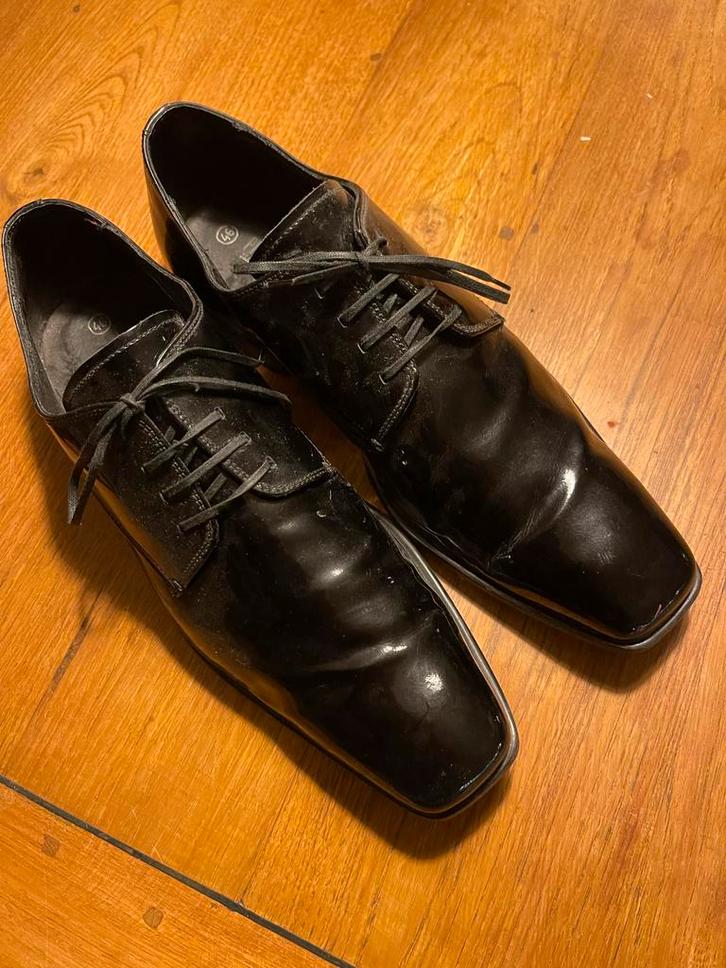 Zwarte Lakschoenen / Galaschoenen Maat 45/46, Kleding | Heren, Schoenen, Gedragen, Veterschoenen, Zwart, Ophalen of Verzenden