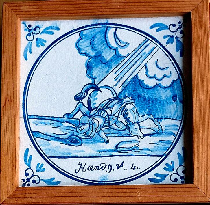 Antieke Bijbelse tegel,Apostel Paulus,Handelingen 9.7., Antiek en Kunst, Antiek | Wandborden en Tegels, Ophalen of Verzenden