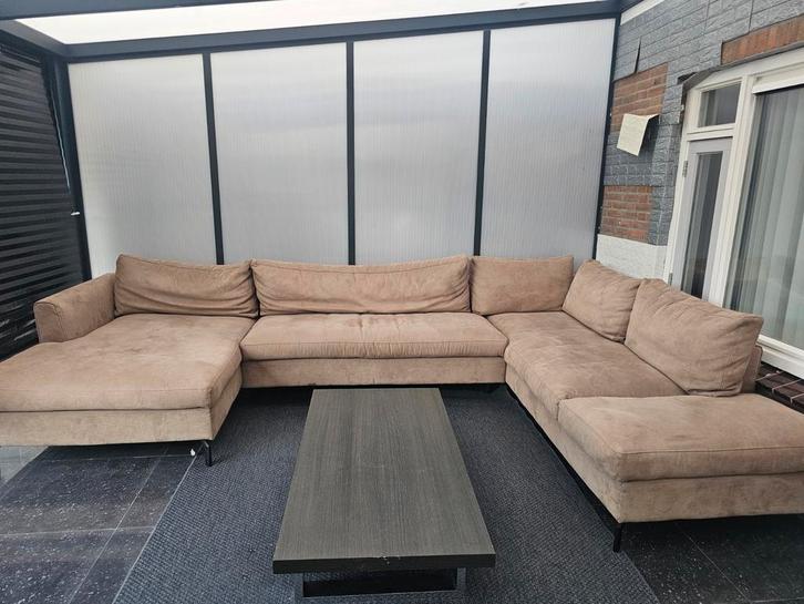 Lederen 6-persoons bank - Cognac & Mat, Huis en Inrichting, Banken | Bankstellen, Ophalen of Verzenden