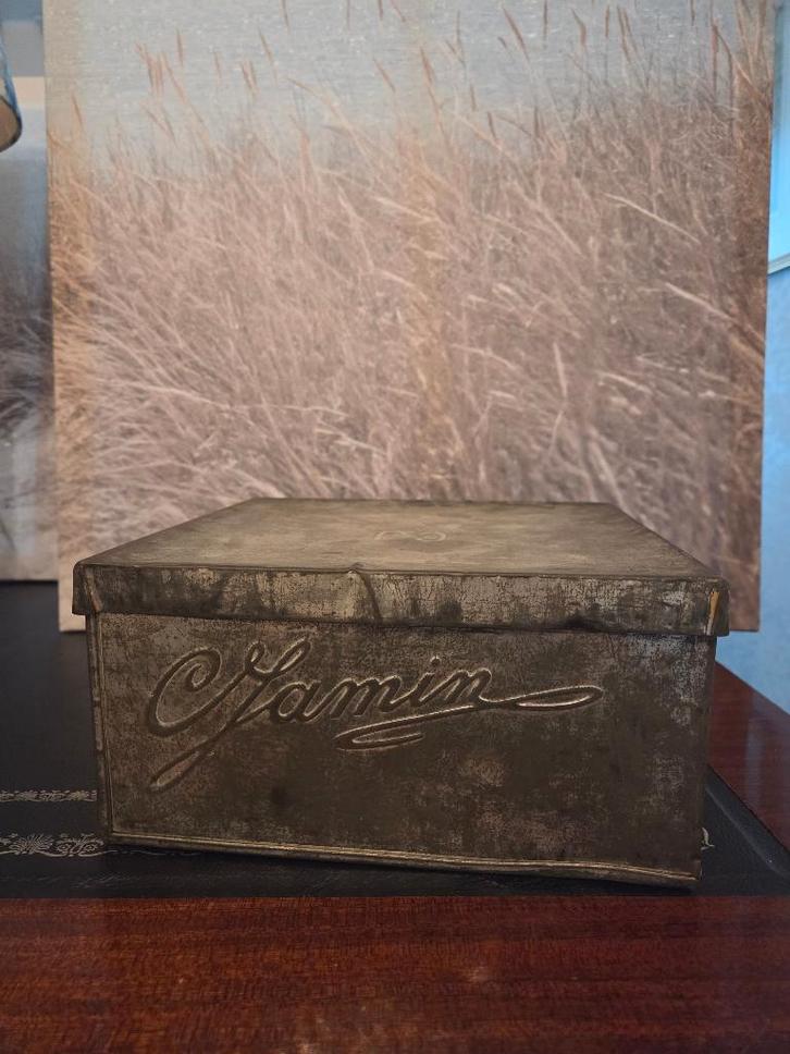 Antiek koekjesblik van Jamin uit 1958, Verzamelen, Blikken, Gebruikt, Koek(jes), Overige merken, Ophalen of Verzenden