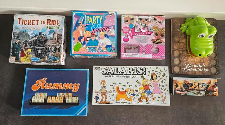 Leuke spellen - Ticket to Ride, Rummy, Salaris!, Hobby en Vrije tijd, Gezelschapsspellen | Bordspellen, Zo goed als nieuw, Een of twee spelers