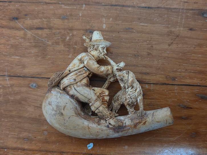 Antieke Pijp met Man en Hond, Antiek en Kunst, Kunst | Beelden en Houtsnijwerken, Ophalen of Verzenden