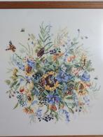 Geborduurd Vintage bloemen boeket schilderij 60x66cm, Huis en Inrichting, Woonaccessoires | Schilderijen, Tekeningen en Foto's