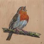 Schilderij Roodborstje op gebruikt hout, Verzenden