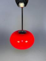 Glazen Rode Hanglamp Met Chromen Armatuur, 1980'S, Vintage, Gebruikt, Onbekend, Ophalen of Verzenden, Glas
