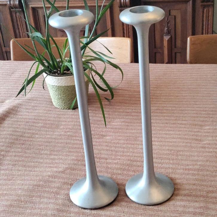2 Design Kandelaars IKEA 80s, Huis en Inrichting, Woonaccessoires | Kandelaars en Kaarsen, Gebruikt, Kandelaar, Metaal, Grijs