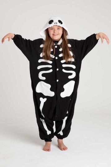 Skelet onesie 128 134 pak kostuum pyjama bottenpak skull