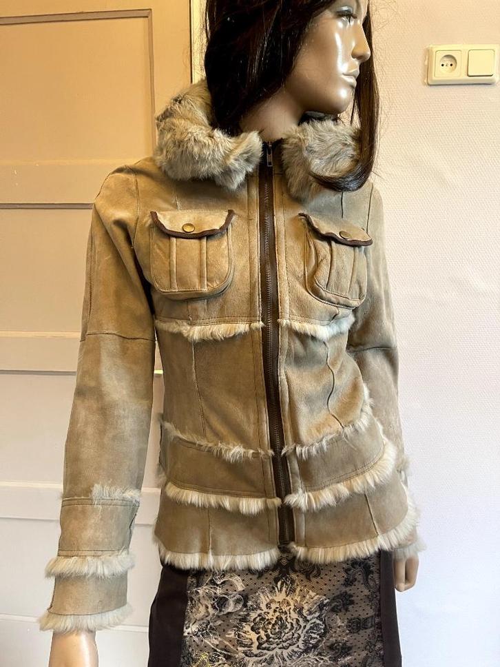 Bont gevoerde jas (Dames) S, Kleding | Dames, Jassen | Winter, Gedragen, Maat 36 (S), Beige, Ophalen