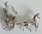 Zilveren miniatuurtje paardje met koetsje, Ophalen of Verzenden, Zilver