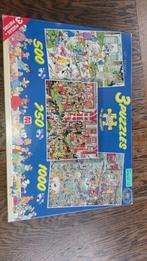 3 Puzzles in 1 doos - Jan van Haasteren, Ophalen of Verzenden, Meer dan 1500 stukjes, Gebruikt, Legpuzzel