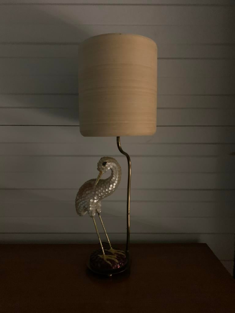 Vintage Tafellamp met Vogel, Huis en Inrichting, Lampen | Tafellampen, Ophalen of Verzenden, Gebruikt, Metaal, Minder dan 50 cm